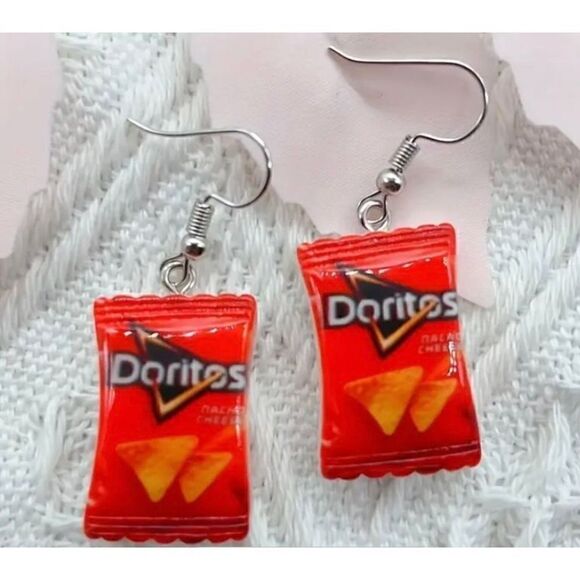 NWT Doritos Nacho Cheese Fun Chip Bag Dangle Hook Earrings - Picture 3 of 3